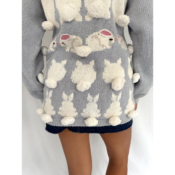 90s vintage bunny rabbit easter holiday novelty animal ugly hand knit sweater - Picture 5 of 8